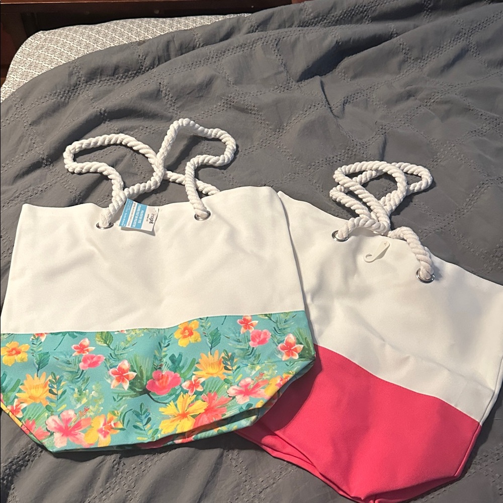 Colorful Floral and Pink Tote Bags set of 2